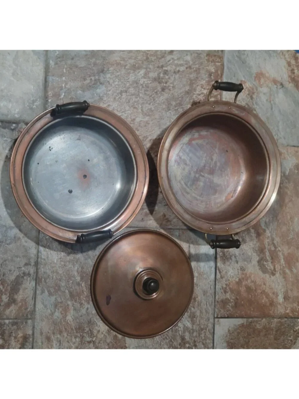 Antique Copper Brass Covered  Chafing Dish Tabletop Buffet Food Warmer
